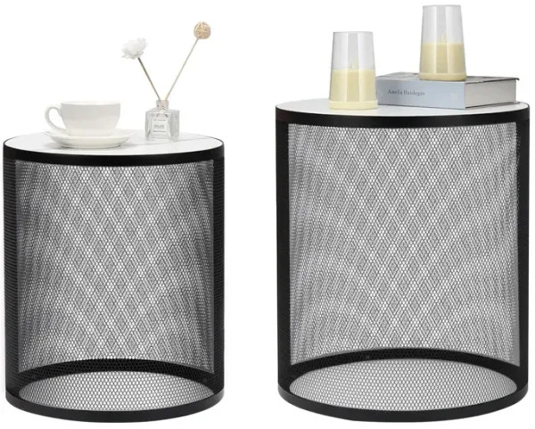 Set of 2 Nesting Metal Round Coffee Table Side Table MDF Top End Table Nightstand Stylish Design for Indoor Home Living Room