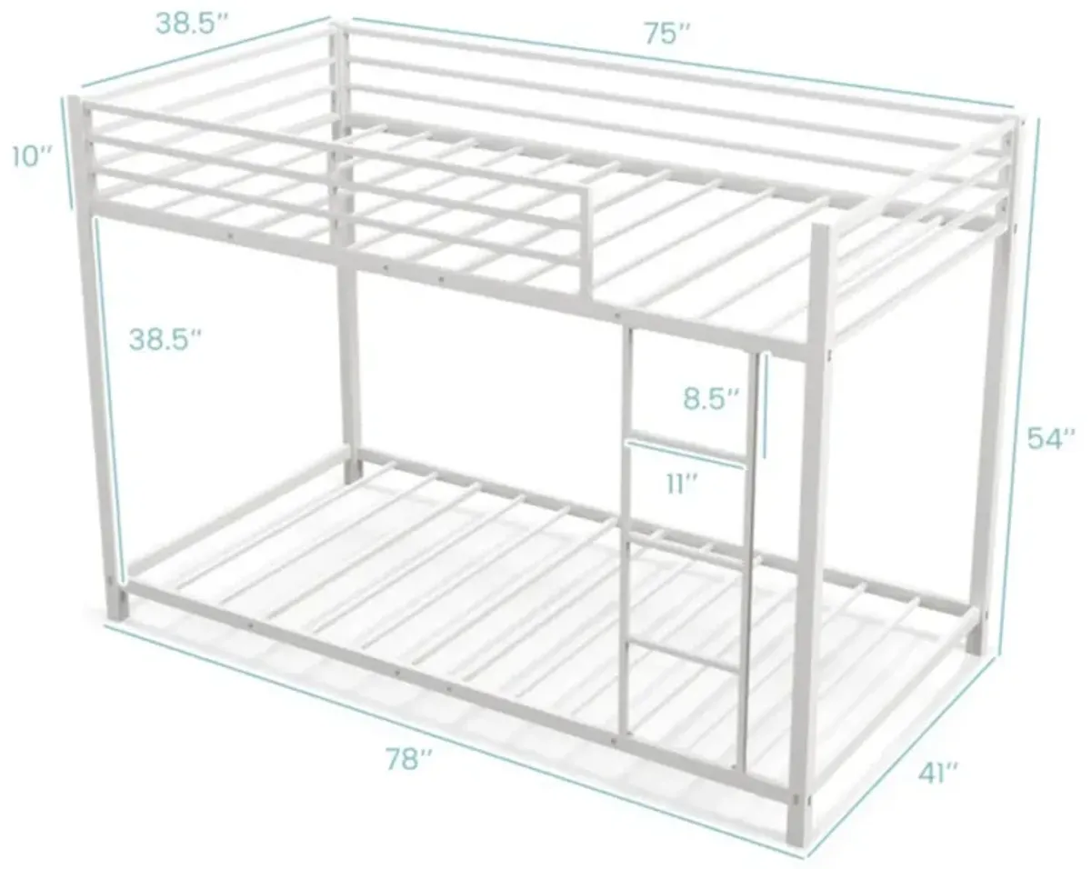 Hivvago Low Profile Twin Over Twin Metal Bunk Bed with Full-length Guardrails