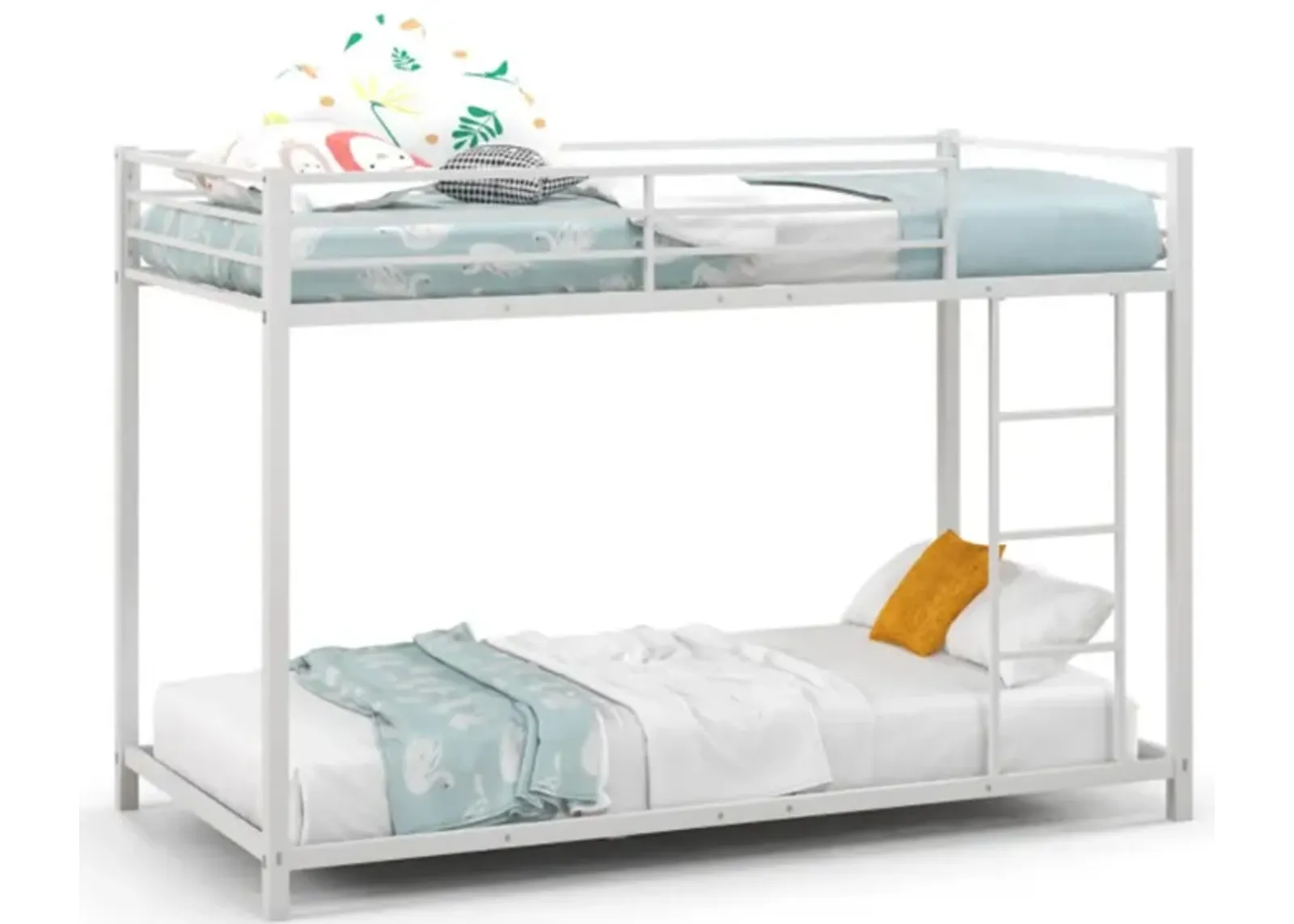 Hivvago Low Profile Twin Over Twin Metal Bunk Bed with Full-length Guardrails