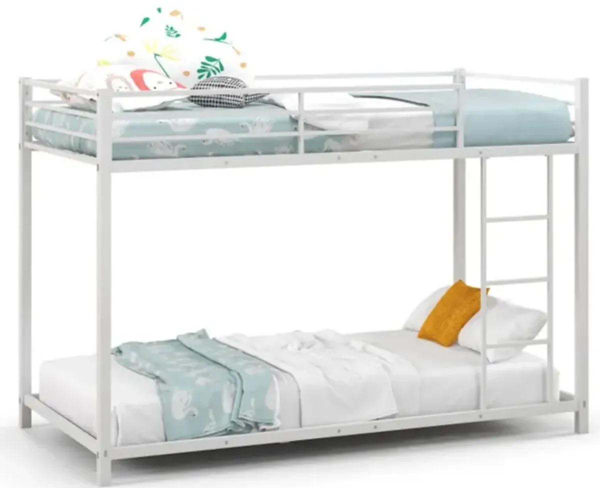 Hivvago Low Profile Twin Over Twin Metal Bunk Bed with Full-length Guardrails