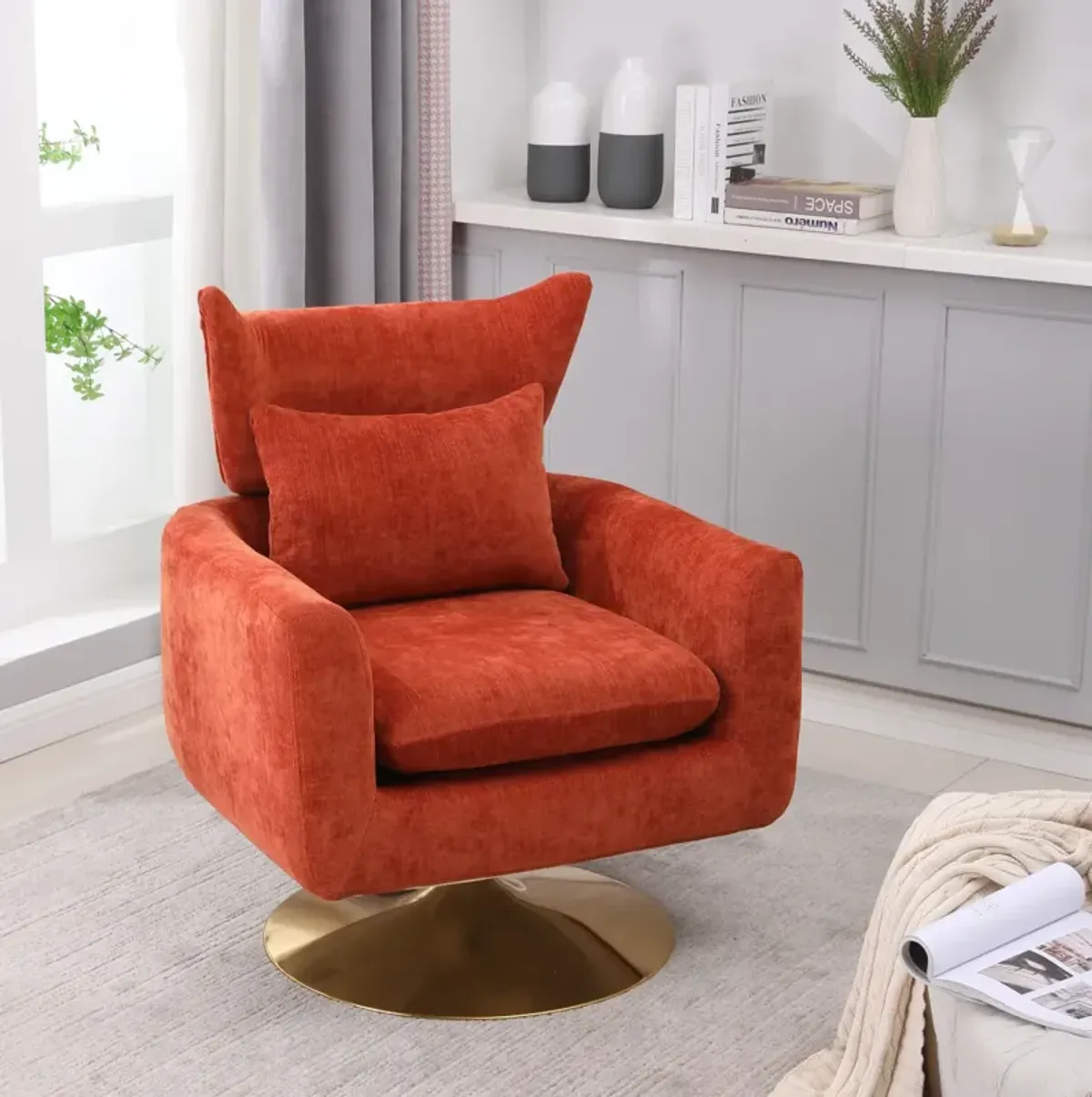 Classic Mid-Century 360-Degree Swivel Accent Chair, Linen