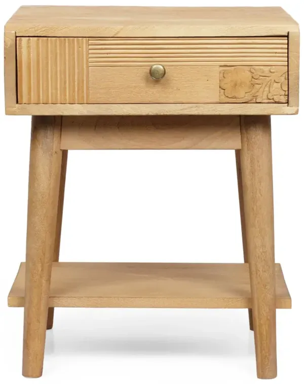 Streamdale Mango Wood Nightstand With Carved Accents And Storage