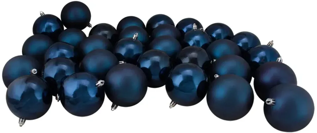 32ct Sapphire Blue Shatterproof 2-Finish Christmas Ball Ornaments 3.25" (80mm)