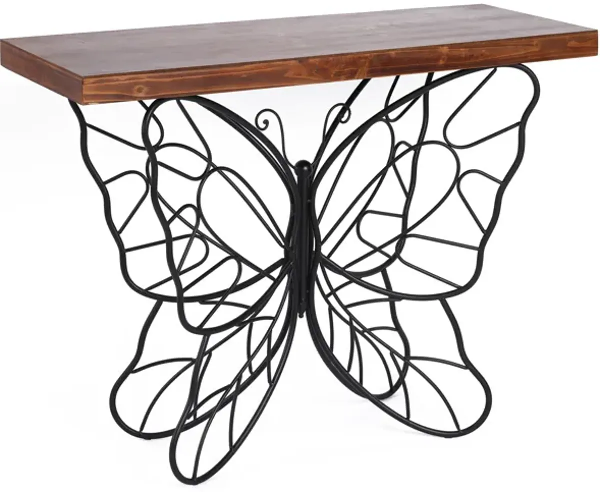 LuxenHome Wood Top Metal Butterfly Accent Console and Entry Table