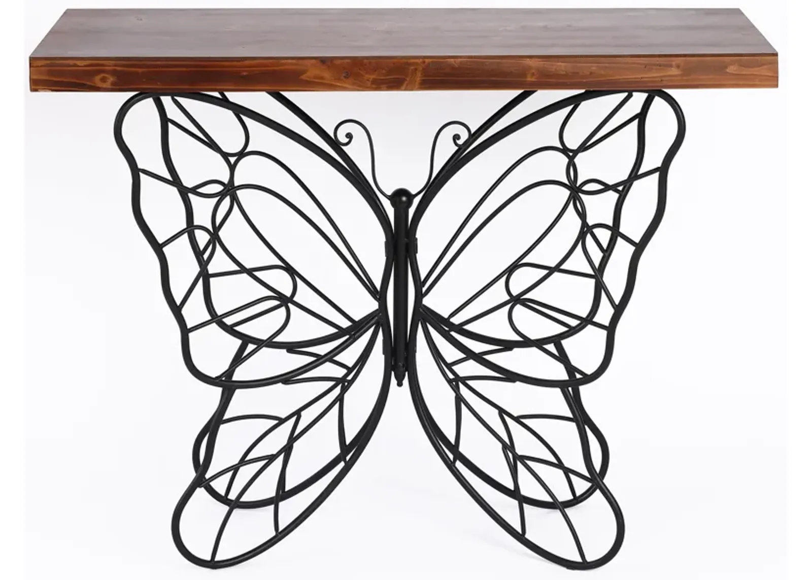 LuxenHome Wood Top Metal Butterfly Accent Console and Entry Table