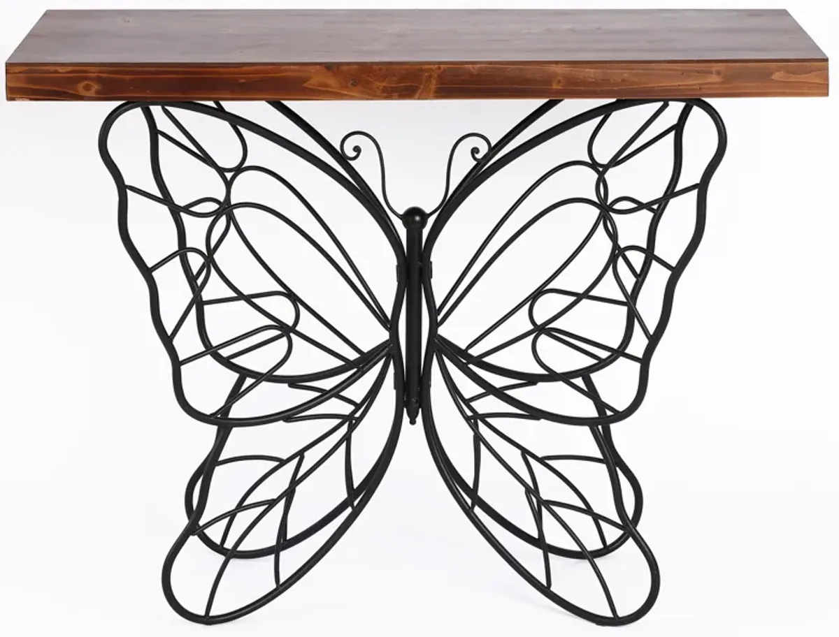 LuxenHome Wood Top Metal Butterfly Accent Console and Entry Table