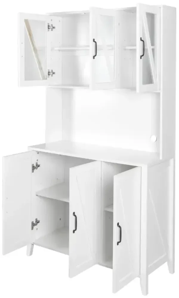 Kitchen Storage Cabinet with Glass Doors & Drawers