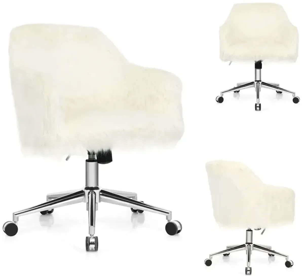 Modern Fluffy Faux Fur Vanity Office Chair for Teens Girls-Beige