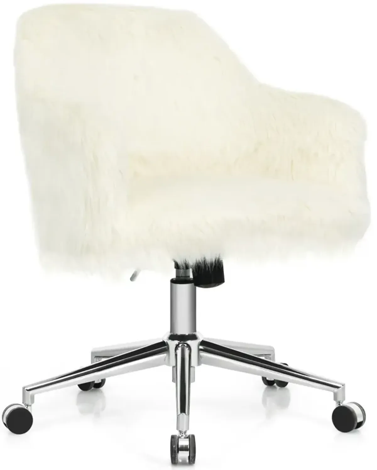 Modern Fluffy Faux Fur Vanity Office Chair for Teens Girls-Beige