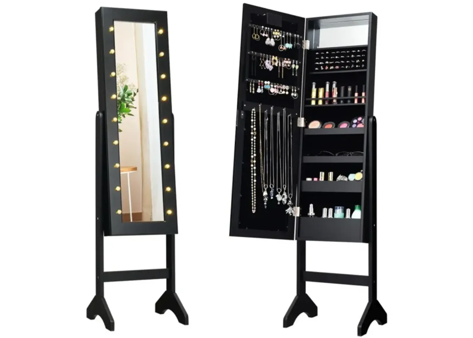 Hivvago Mirrored Jewelry Cabinet Armoire Organizer w/ LED lights