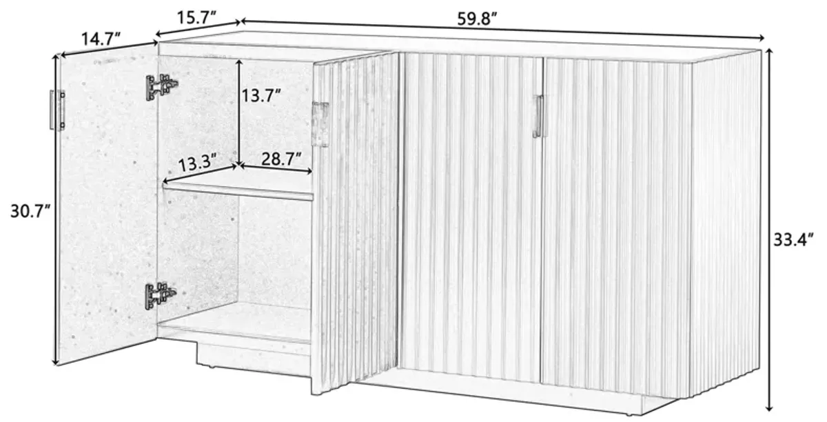 Merax 4 Wavy Doors Sideboard with Adjustable Shelves