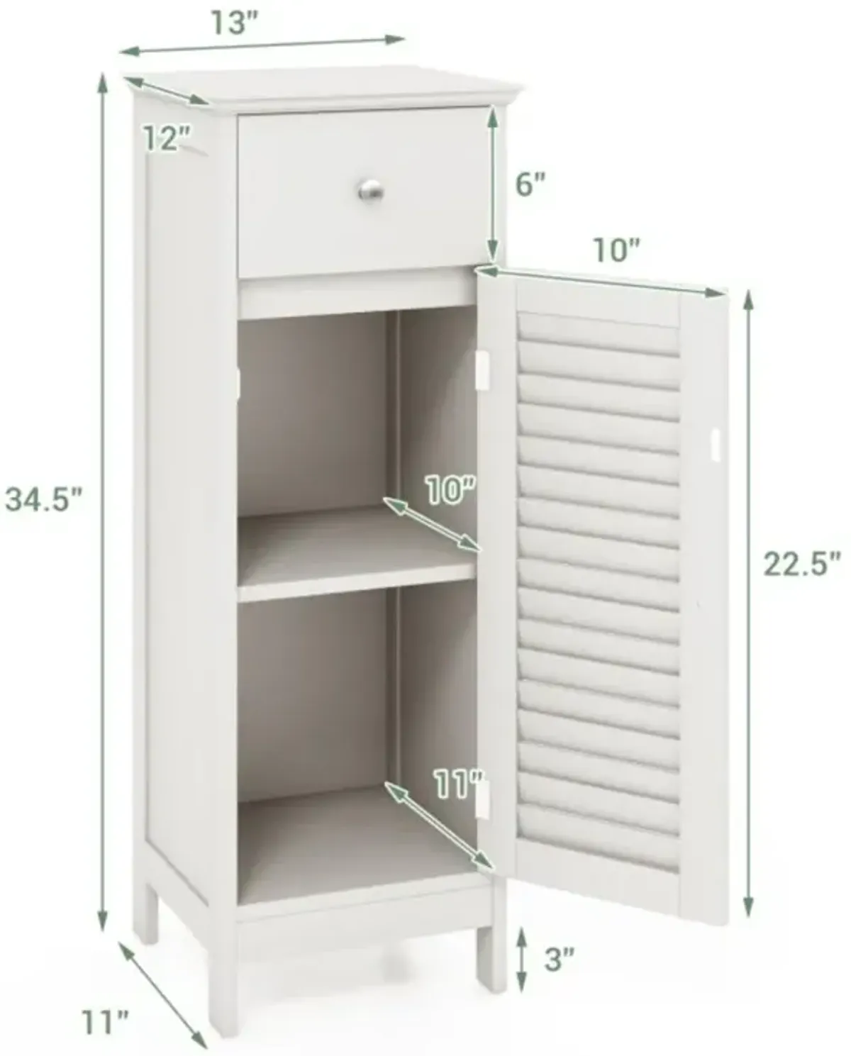 Hivvago Woodern Bathroom Floor Storage Cabinet with Drawer and Shutter Door-White