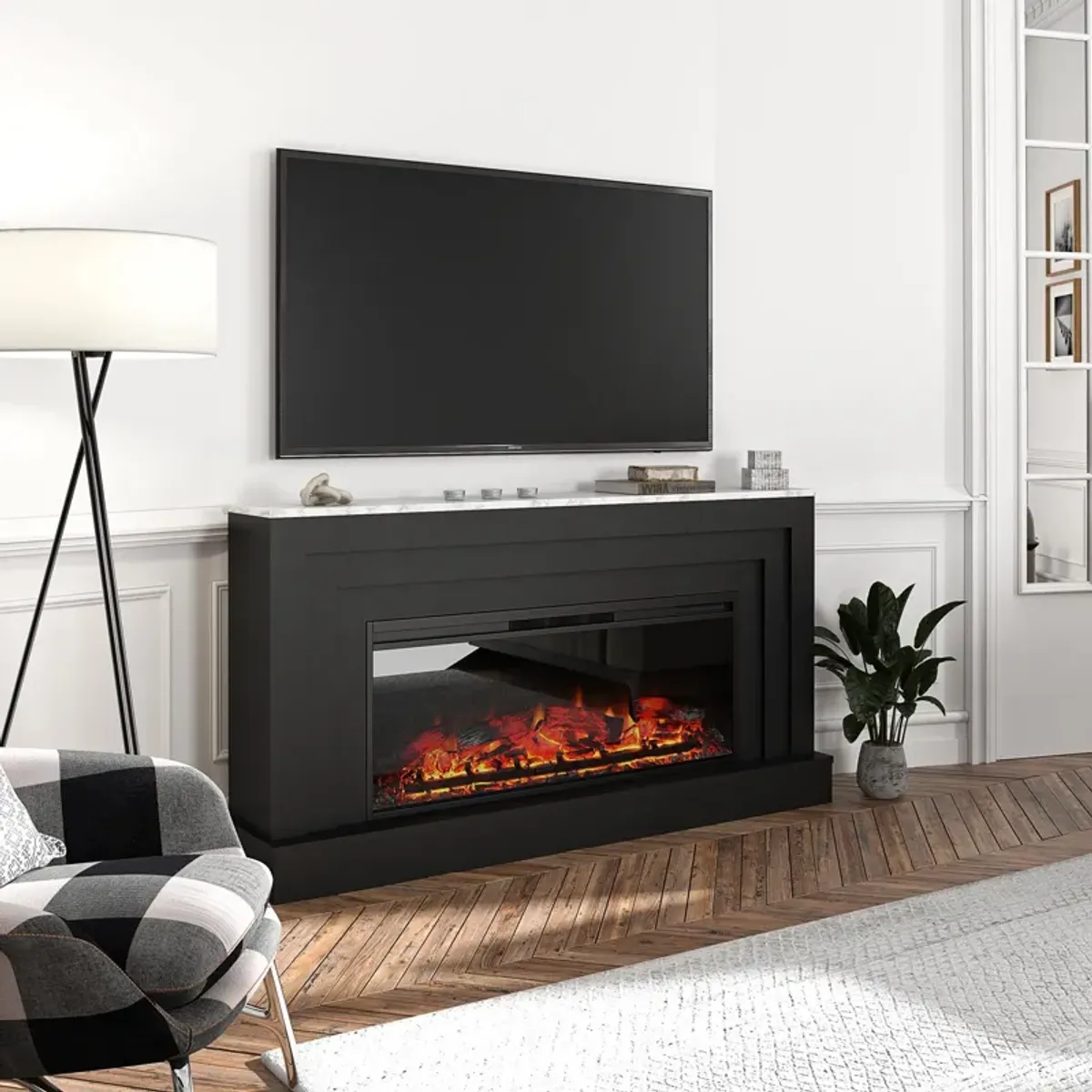 Lynnhaven Wide Mantel with Electric Fireplace Space Heater