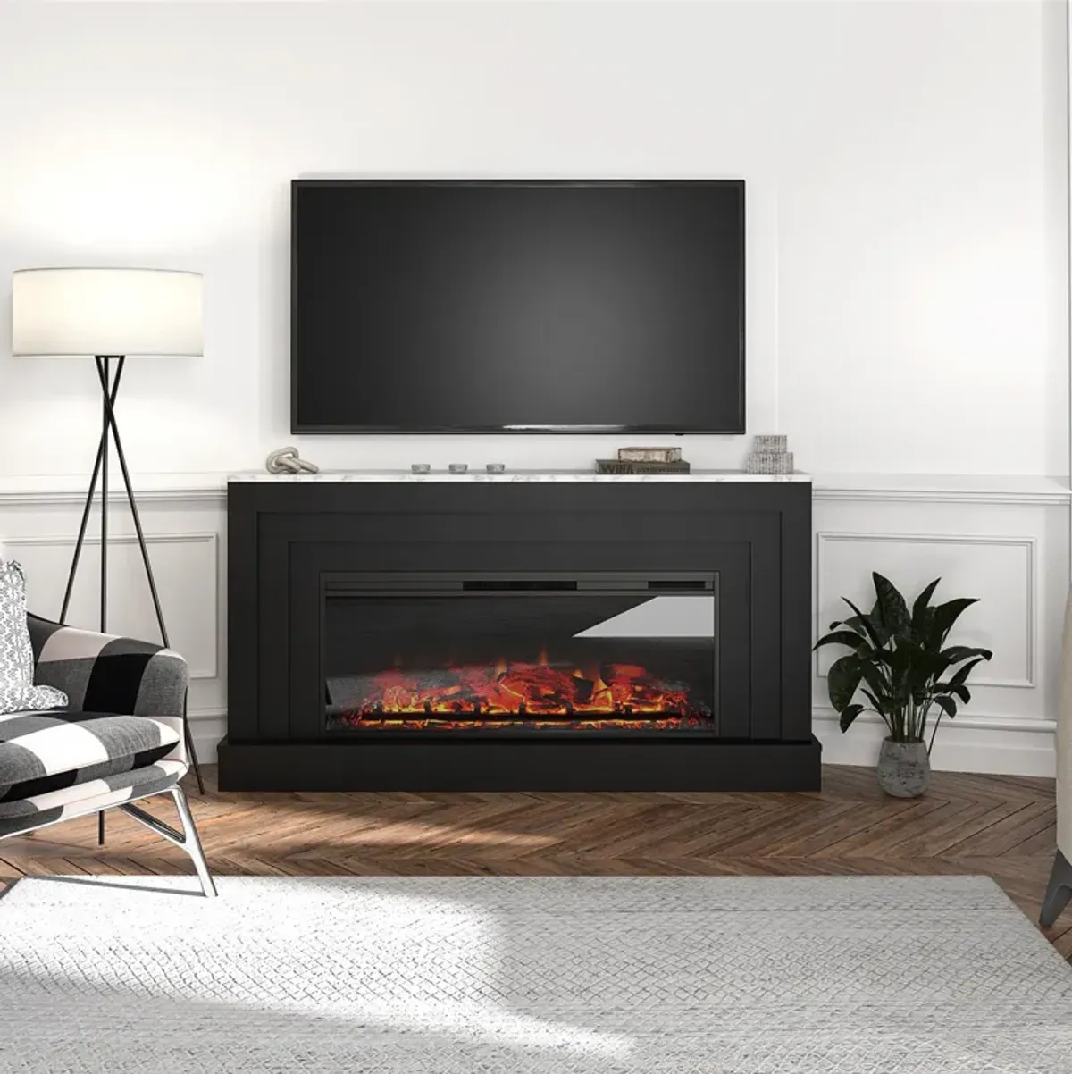 Lynnhaven Wide Mantel with Electric Fireplace Space Heater