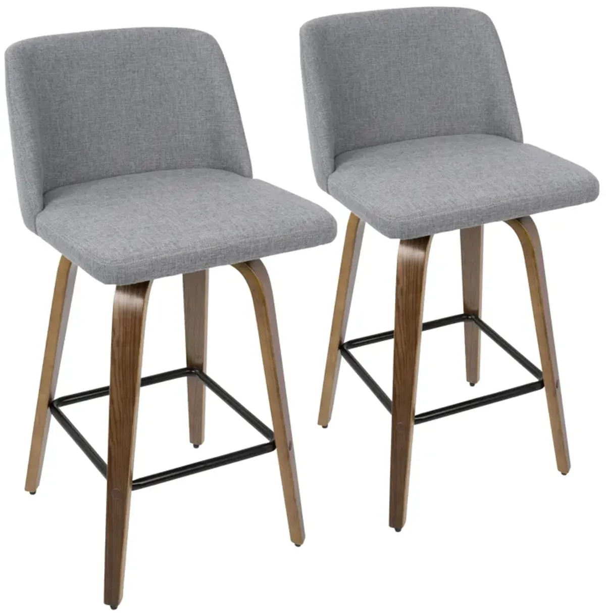 Toriano Mid-Century Modern Counter Stool in Walnut and Grey Fabric by LumiSource - Set of 2