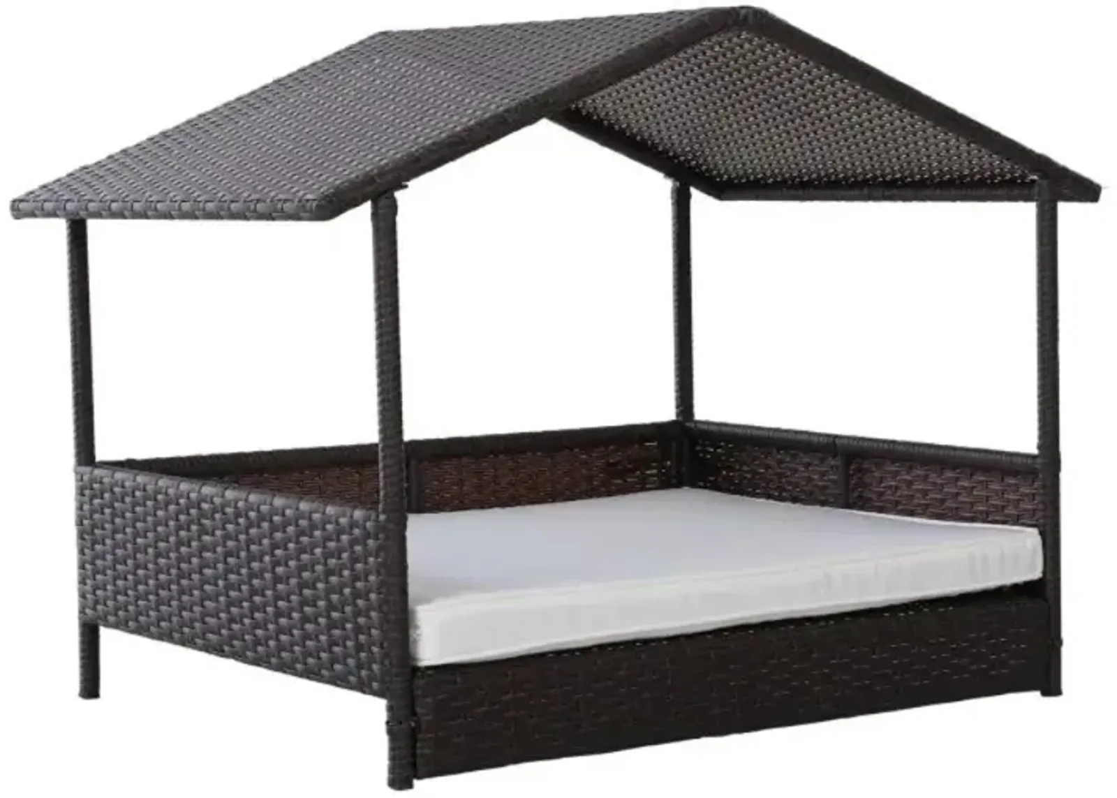 Espresso Wicker Weather Resistant Raised Dog Bed House with 2 in Thick Cushion