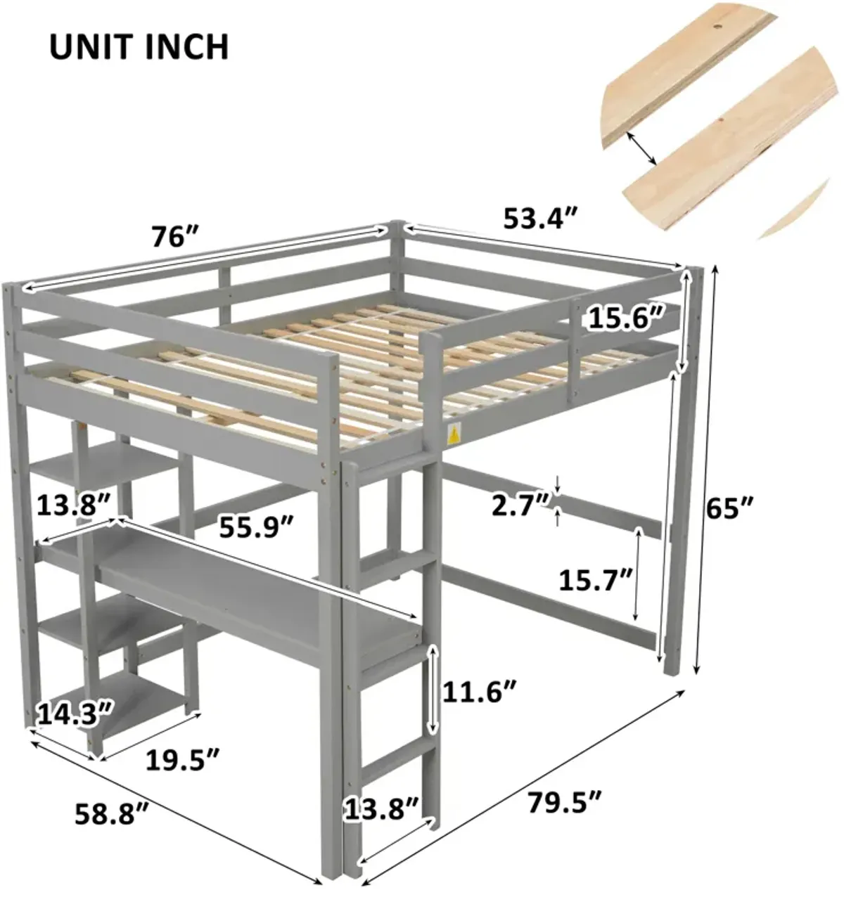 Full Loft Bed With Desk And Shelves