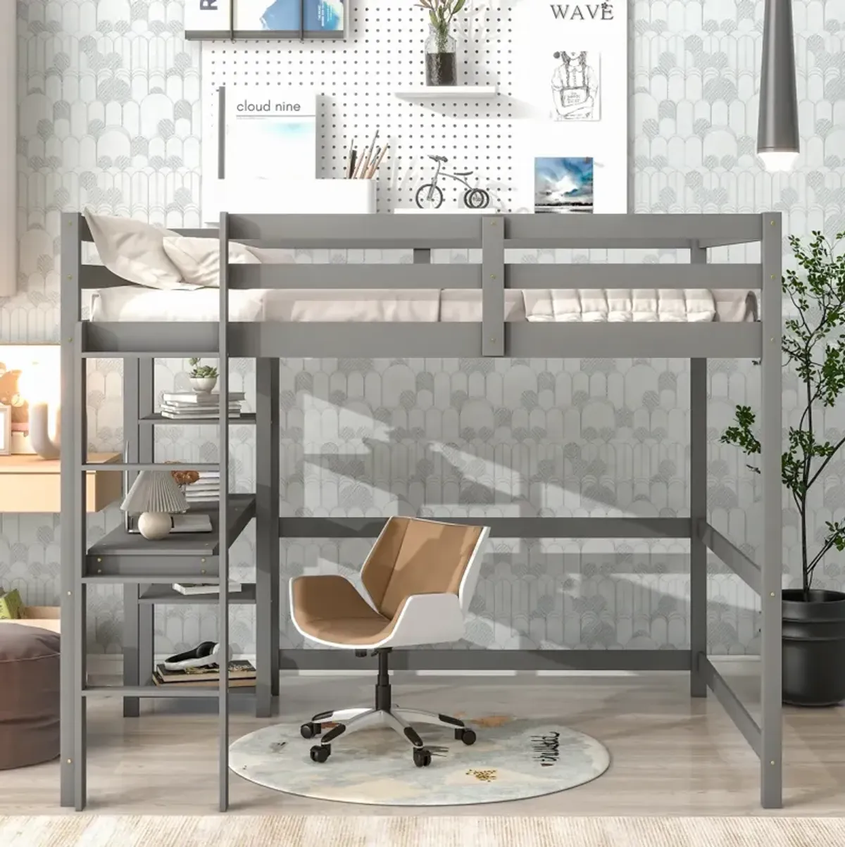 Full Loft Bed With Desk And Shelves