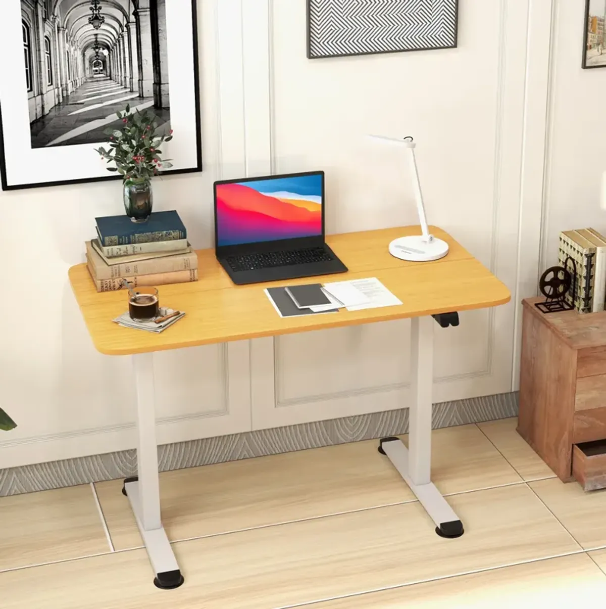 Costway Electric Standing Desk Height Adjustable Sit to Stand Computer Workstation Home Office Natural