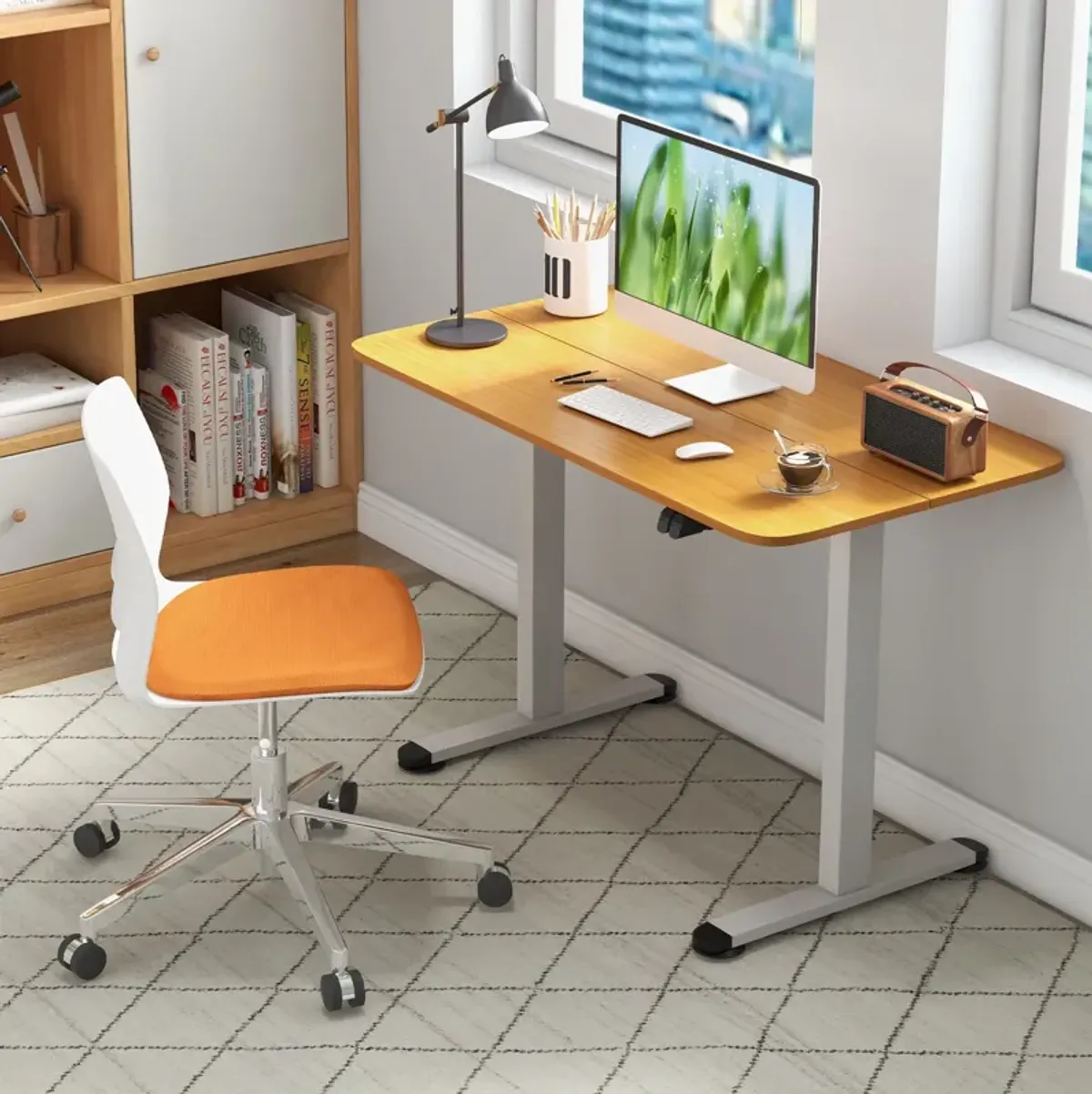 Costway Electric Standing Desk Height Adjustable Sit to Stand Computer Workstation Home Office Natural