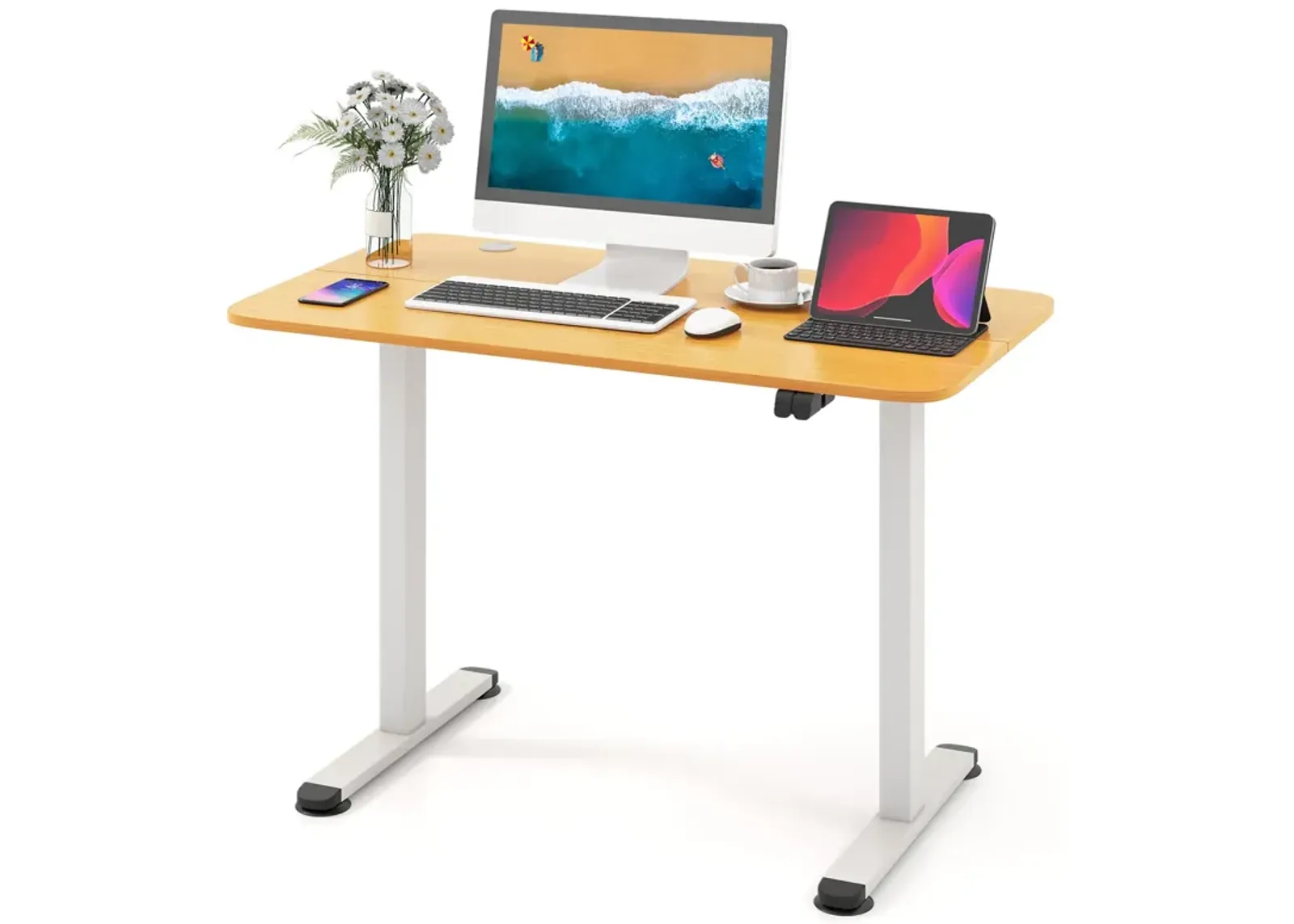 Costway Electric Standing Desk Height Adjustable Sit to Stand Computer Workstation Home Office Natural