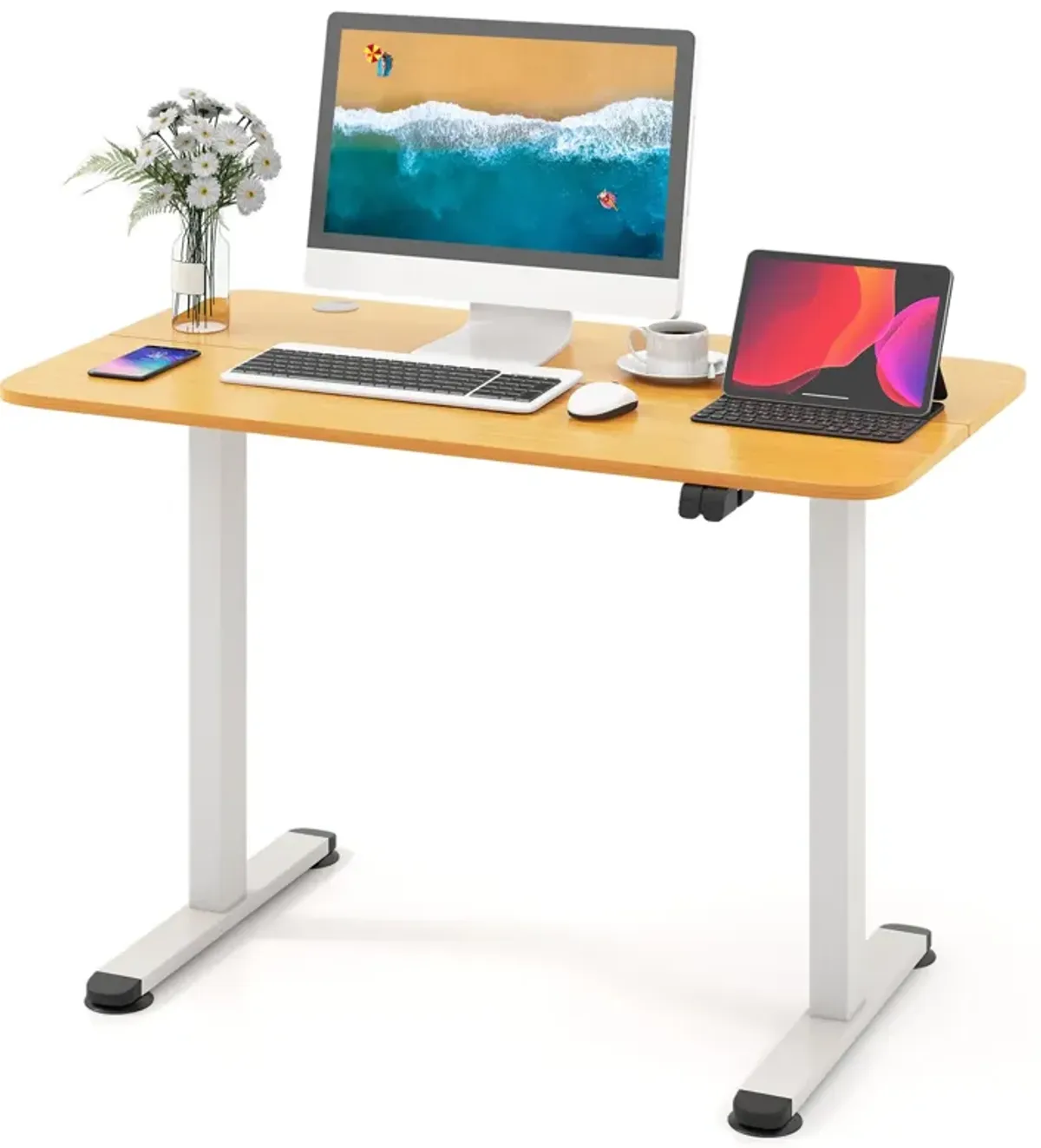 Costway Electric Standing Desk Height Adjustable Sit to Stand Computer Workstation Home Office Natural