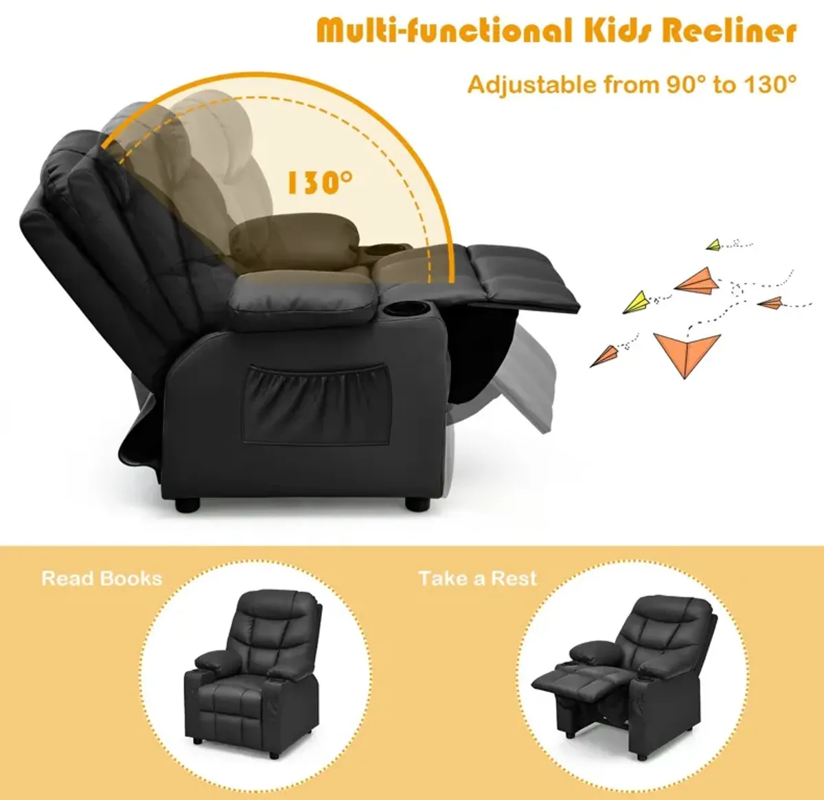 Kids Recliner Chair with Cup Holder and Footrest for Children