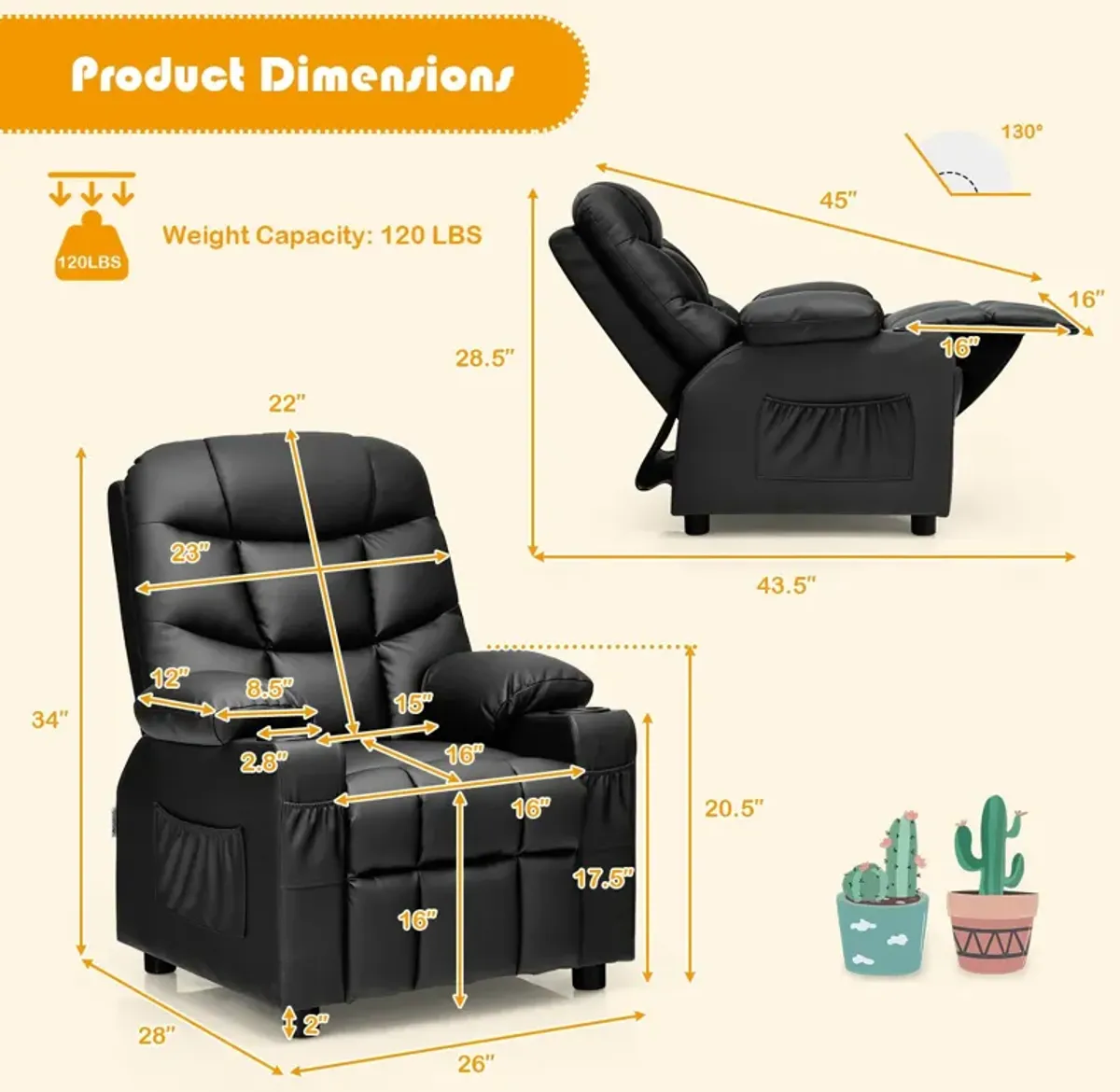 Kids Recliner Chair with Cup Holder and Footrest for Children