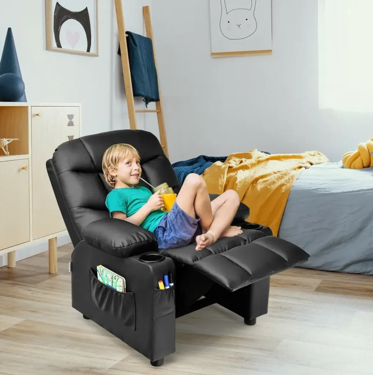 Kids Recliner Chair with Cup Holder and Footrest for Children