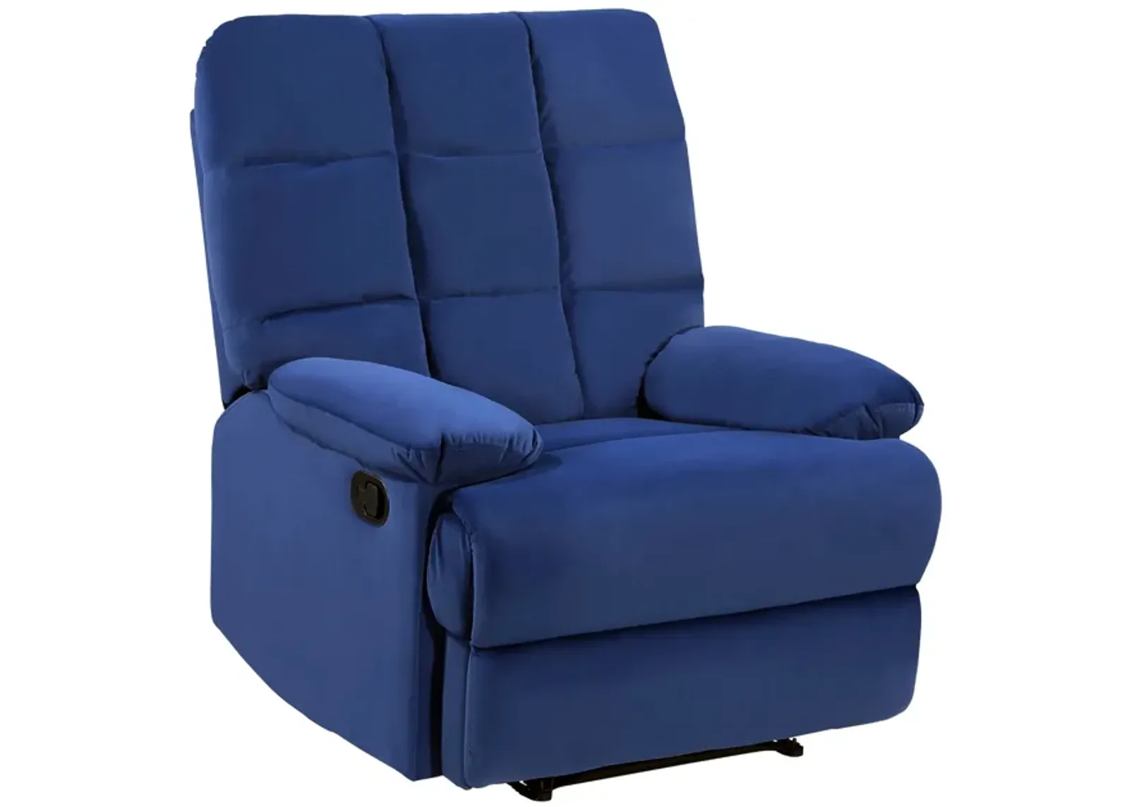 Patty 36 Inch Manual Recliner Chair, Cushioned, Blue Velvet, Solid Wood - Benzara