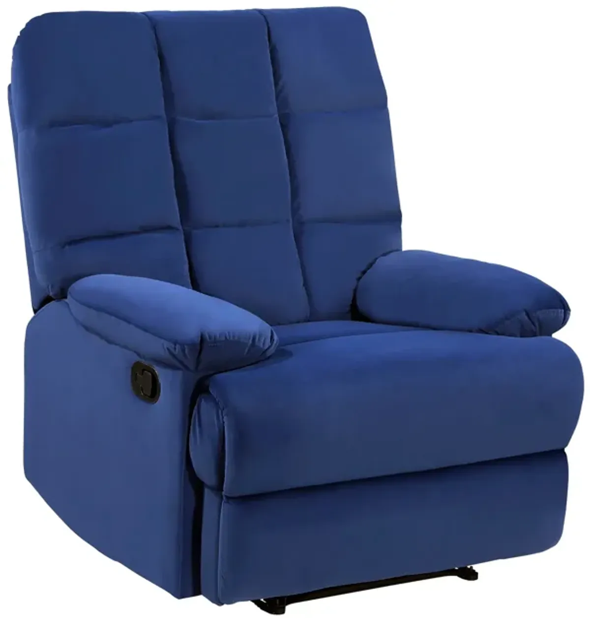 Patty 36 Inch Manual Recliner Chair, Cushioned, Blue Velvet, Solid Wood - Benzara