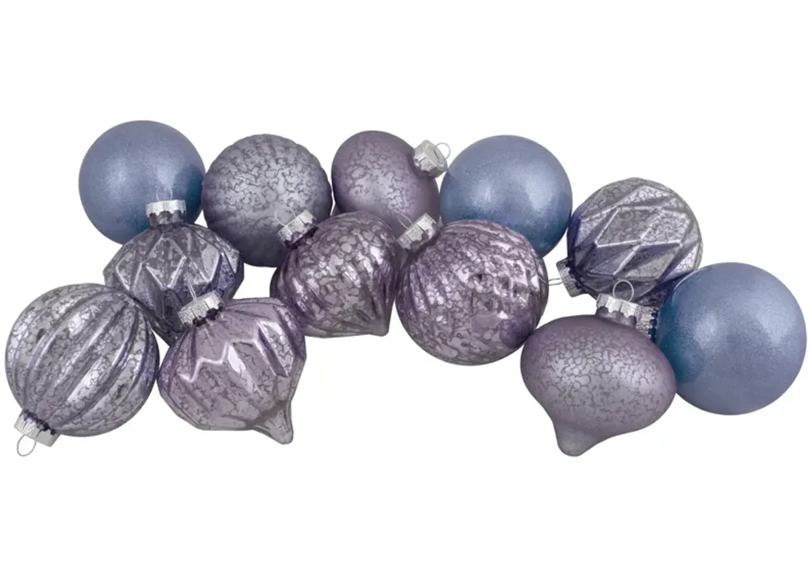 Set of 12 Purple Tone Finial and Glass Ball Christmas Ornaments