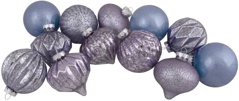 Set of 12 Purple Tone Finial and Glass Ball Christmas Ornaments