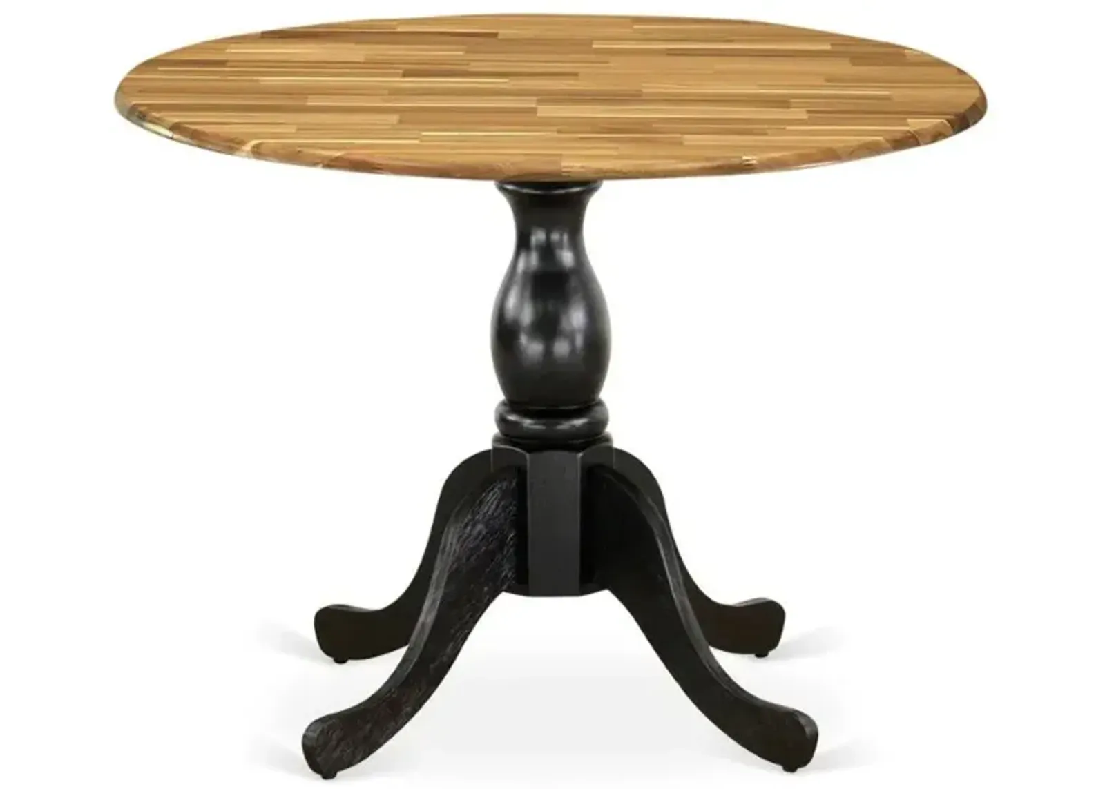 East West Furniture Round Dining Table - Natural Table Top and Black Pedestal Leg Finish