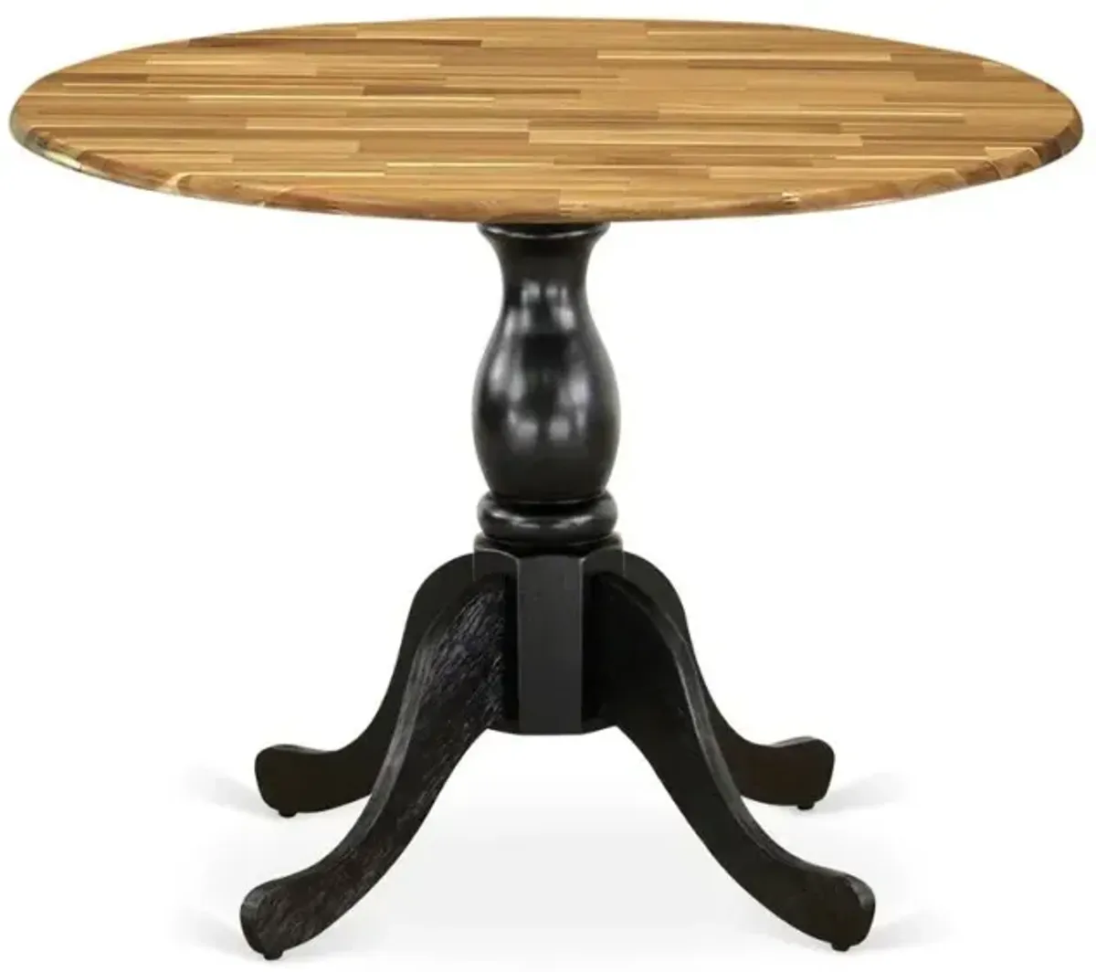 East West Furniture Round Dining Table - Natural Table Top and Black Pedestal Leg Finish