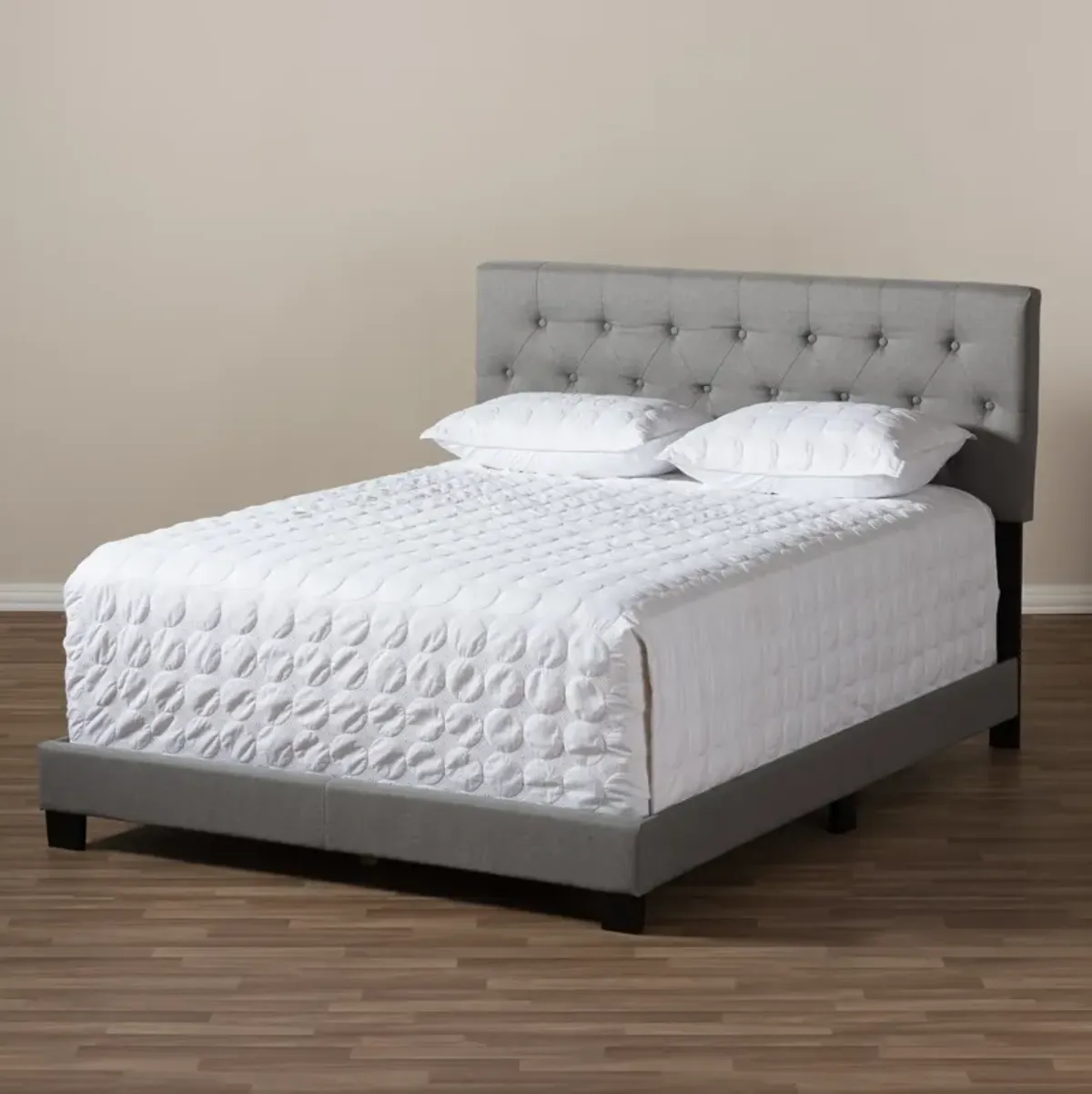 Baxton Studio Cassandra Modern and Contemporary Light Grey Fabric Upholstered Queen Size Bed