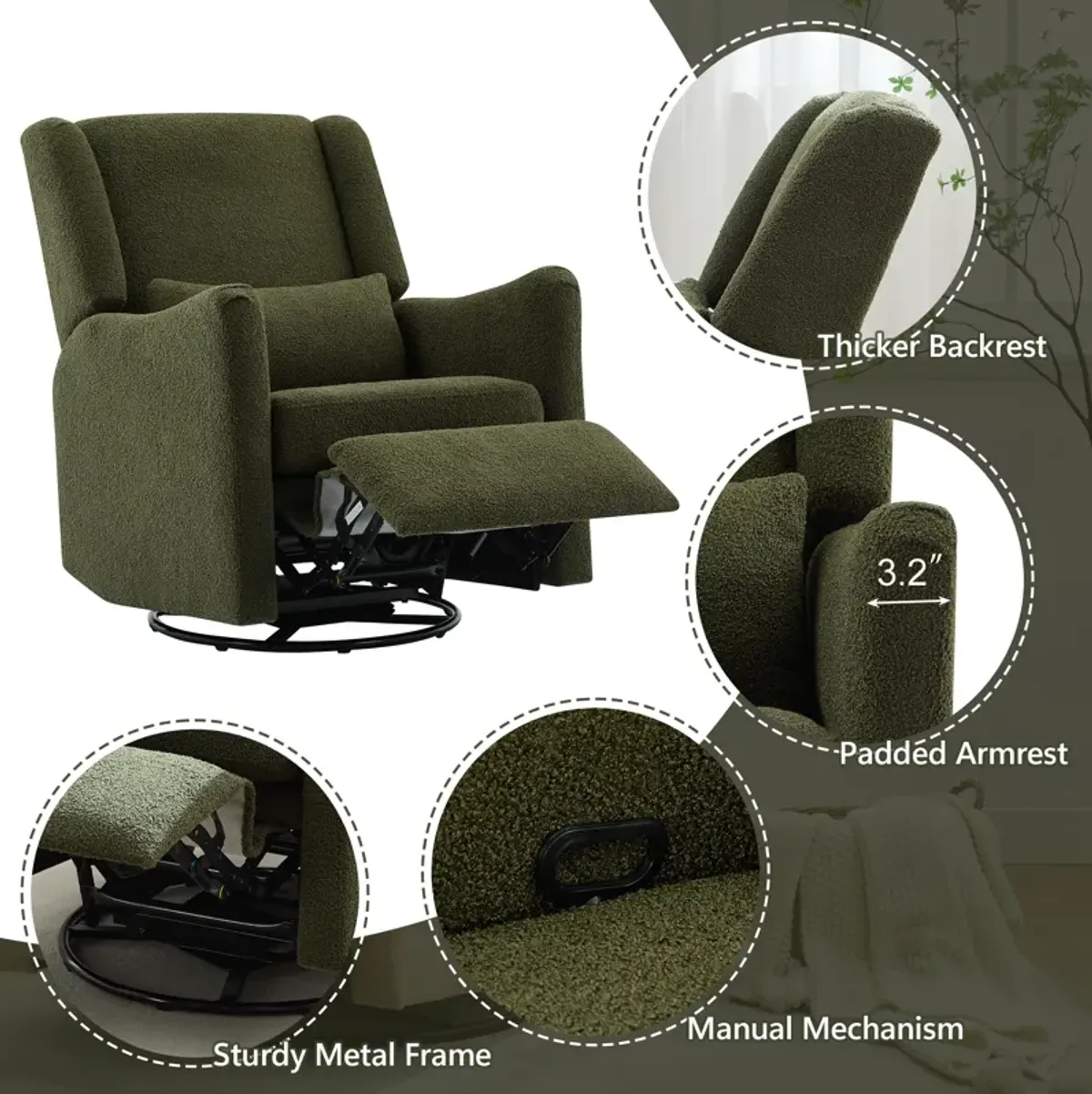 Merax Wingback Glider Rocker Recliner Chair