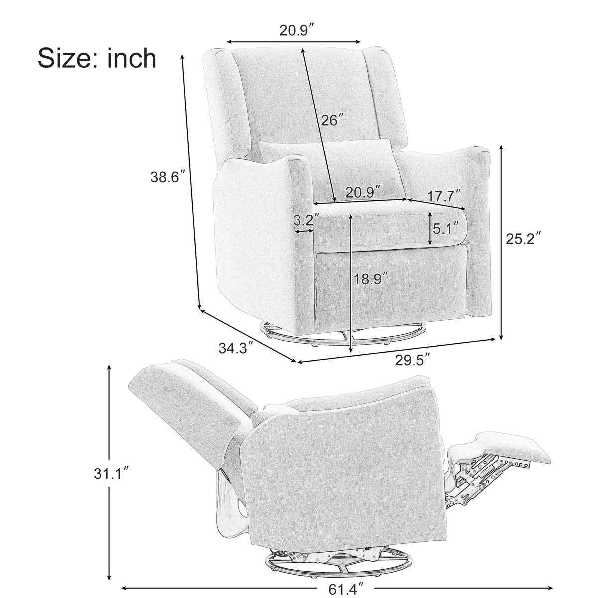 Merax Wingback Glider Rocker Recliner Chair