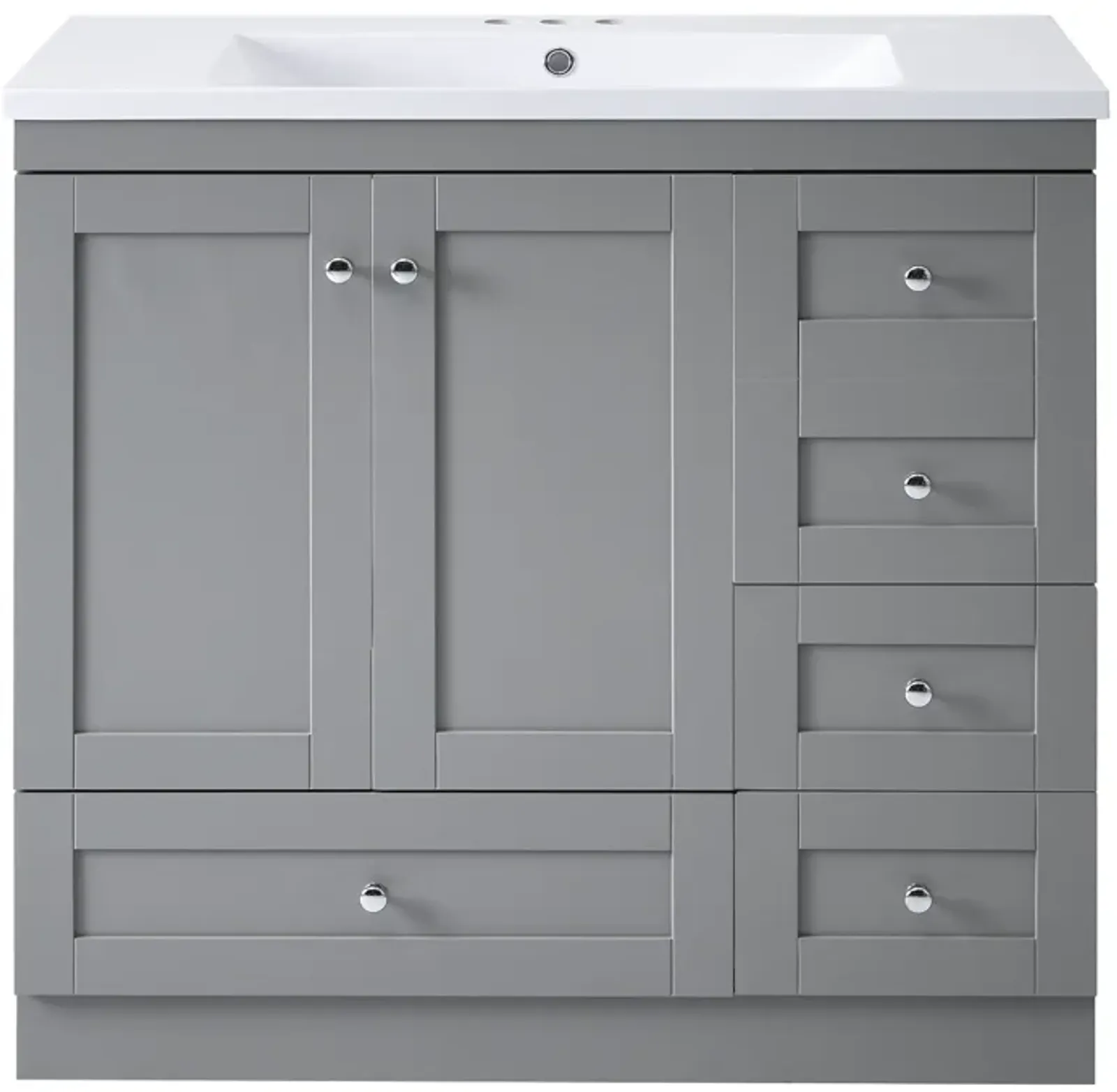 Gewnee 36 inch Shaker Style Free-Standing Bathroom Vanity Cabinet with Sink, 4 Soft-close Drawers and 2 Soft-close doors