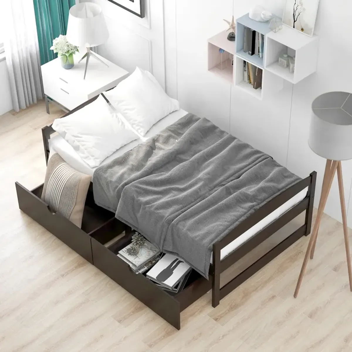 Twin Size Platform Bed, with Two Drawers