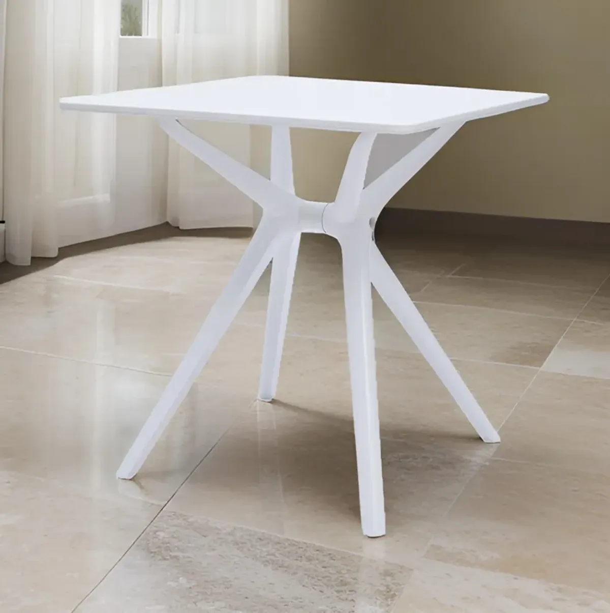 Filia 29 Inch Outdoor Dining Table, Rectangular Top, Tapered Legs, White - Benzara