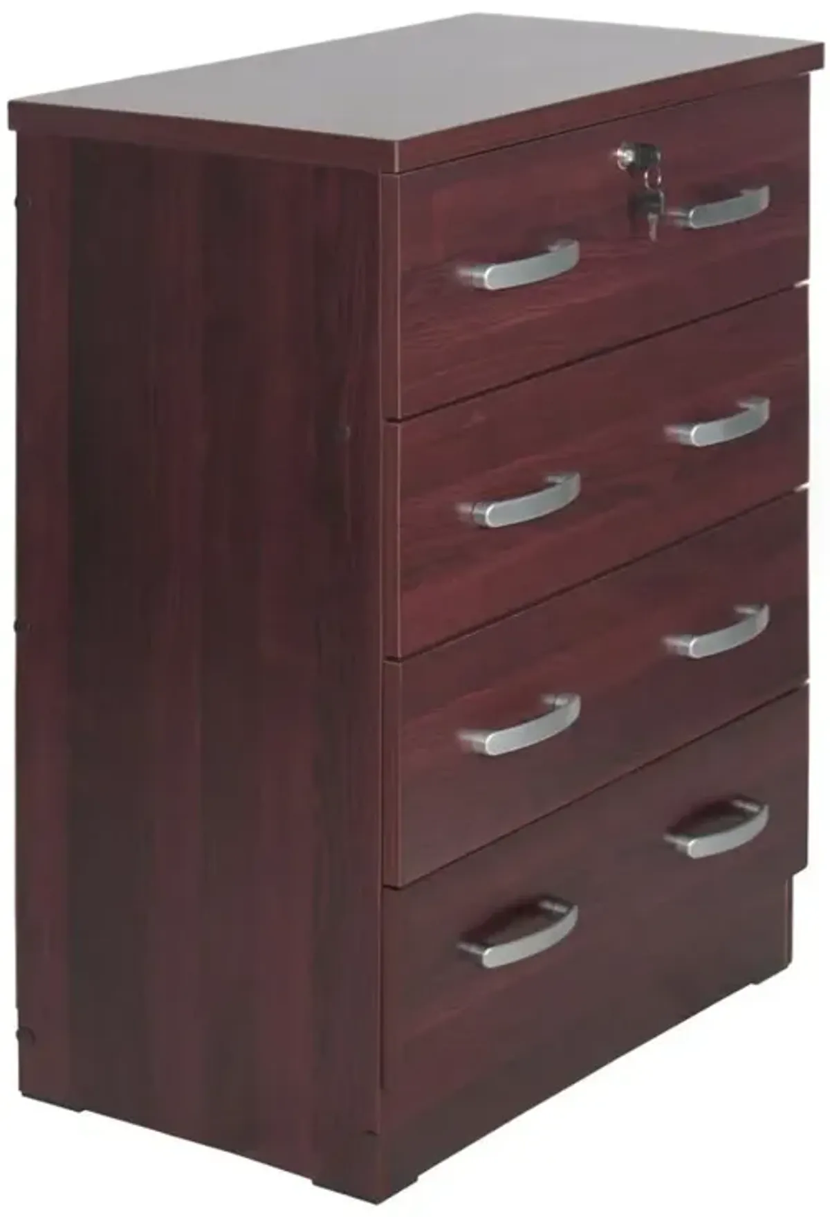 Better Home Products Cindy 4 Drawer Chest Wooden Dresser with Lock in Mahogany