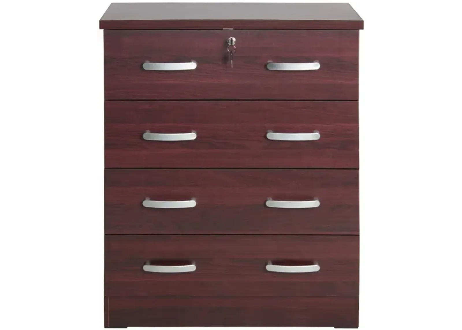 Better Home Products Cindy 4 Drawer Chest Wooden Dresser with Lock in Mahogany