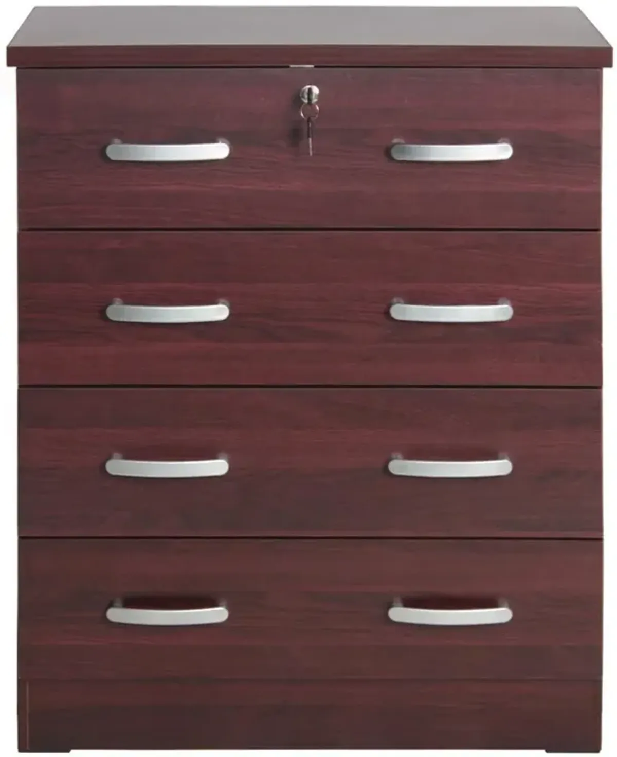 Better Home Products Cindy 4 Drawer Chest Wooden Dresser with Lock in Mahogany