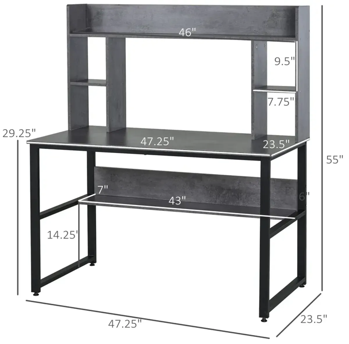 Grey Wood Home Office: Computer Desk with Hutches and Shelves