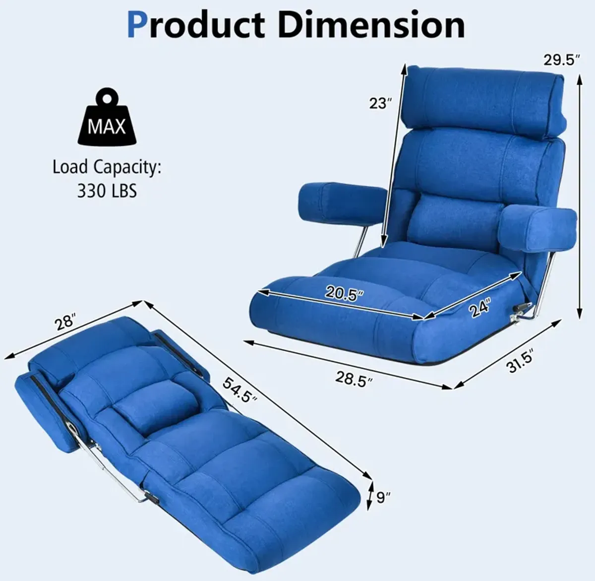 Adjustable Folding Sofa Chair with 6 Position Stepless Back