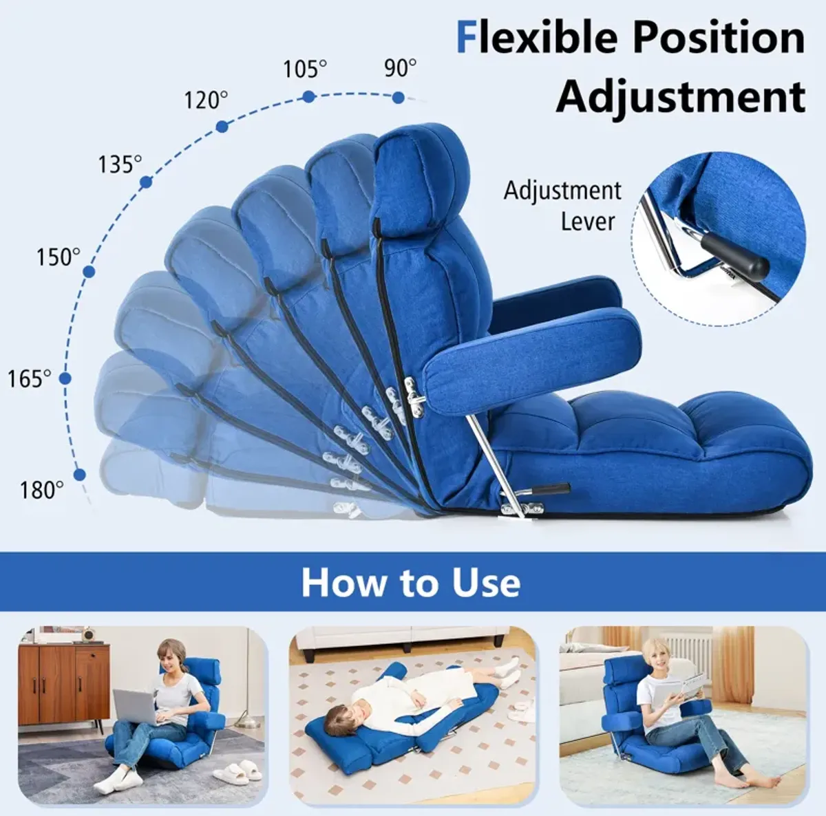 Adjustable Folding Sofa Chair with 6 Position Stepless Back