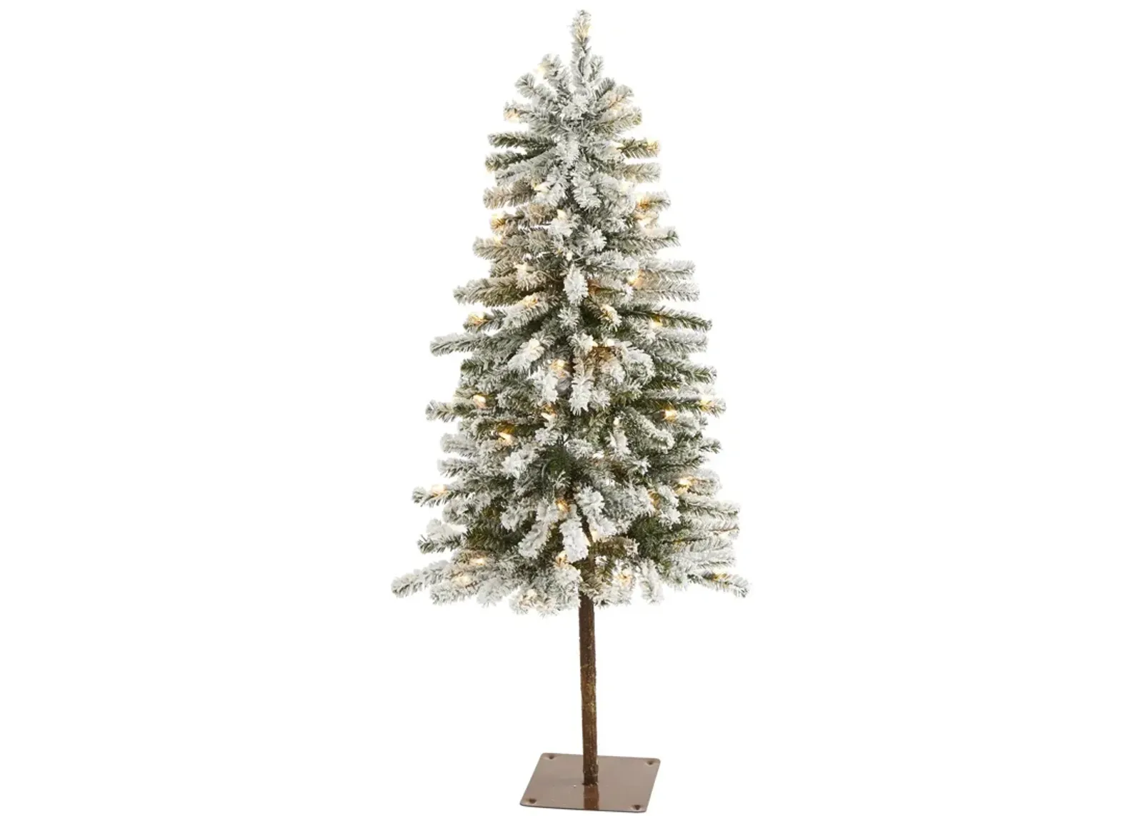 Nearly Natural Flocked Alpine Christmas Artificial Tree with Lights and Bendable Branches