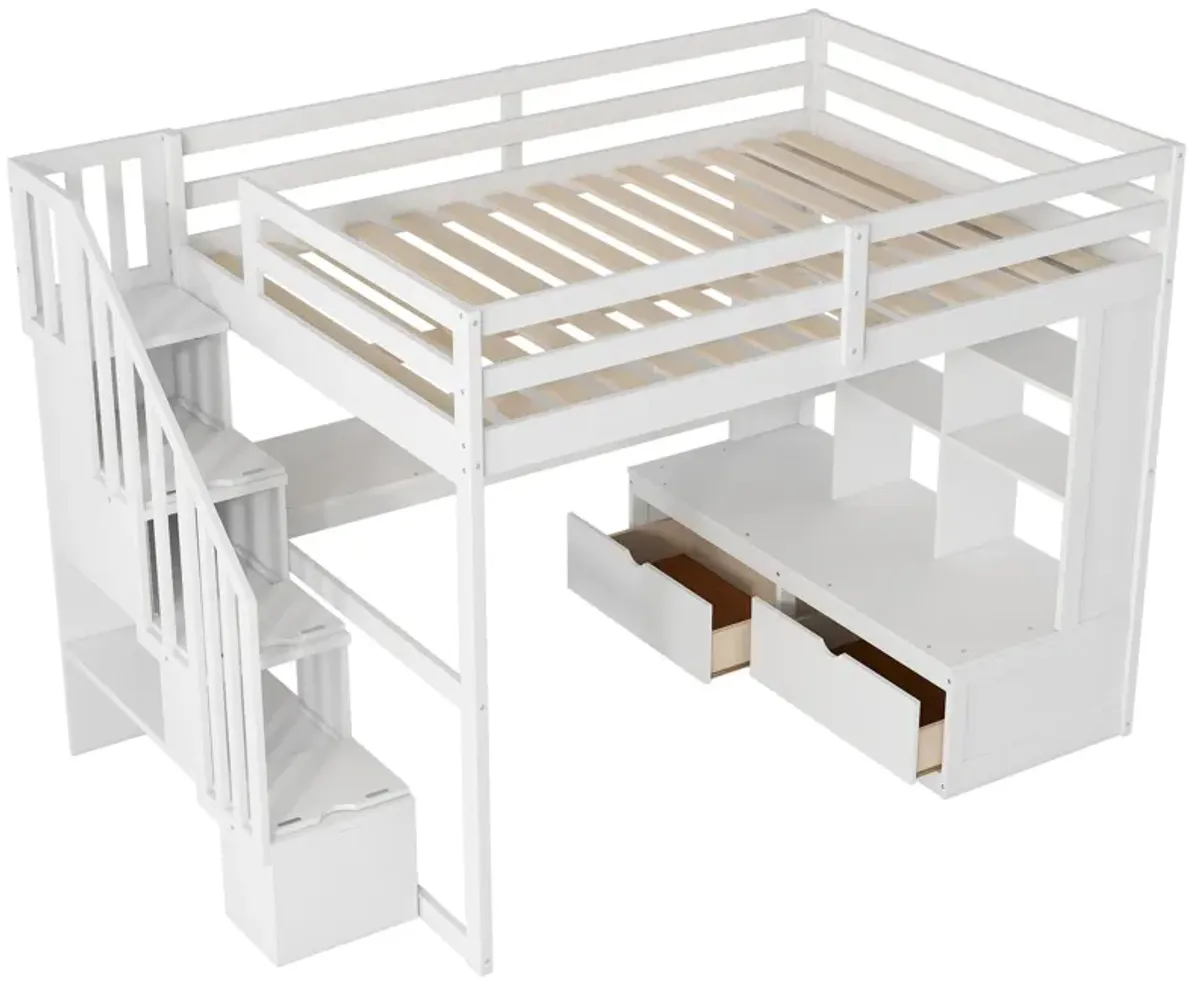 Merax Loft Bed with Desk and Storage Staircase