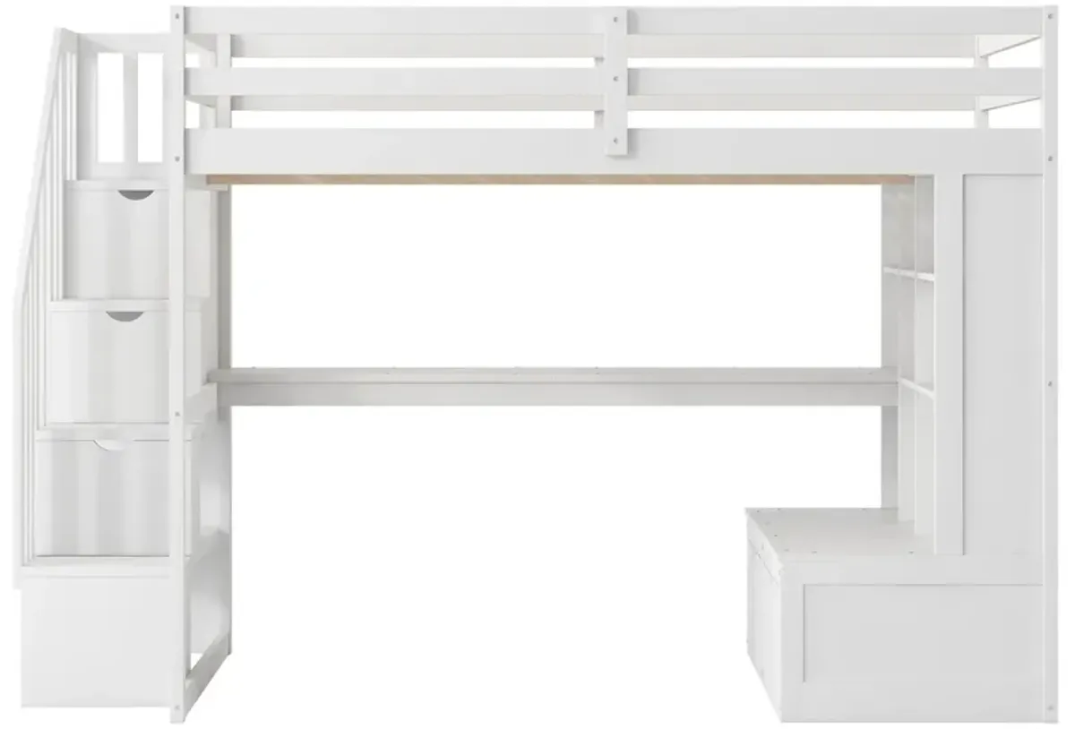 Merax Loft Bed with Desk and Storage Staircase